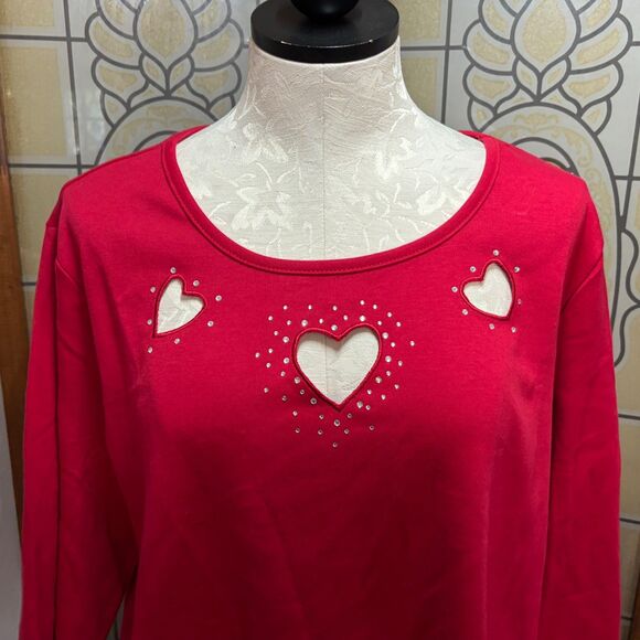 Quacker Factory Hear Cut Out Rhinestone 3/4 Sleeve Blouse Top NWT Plus Size 1X - Picture 4 of 14
